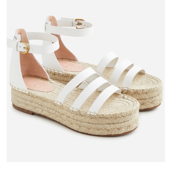 Leather Gladiator Espadrille Platform Sandals white